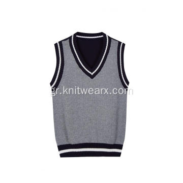 Boy&#39;s Knitted Pure Cotton Contrast Colour School Vest